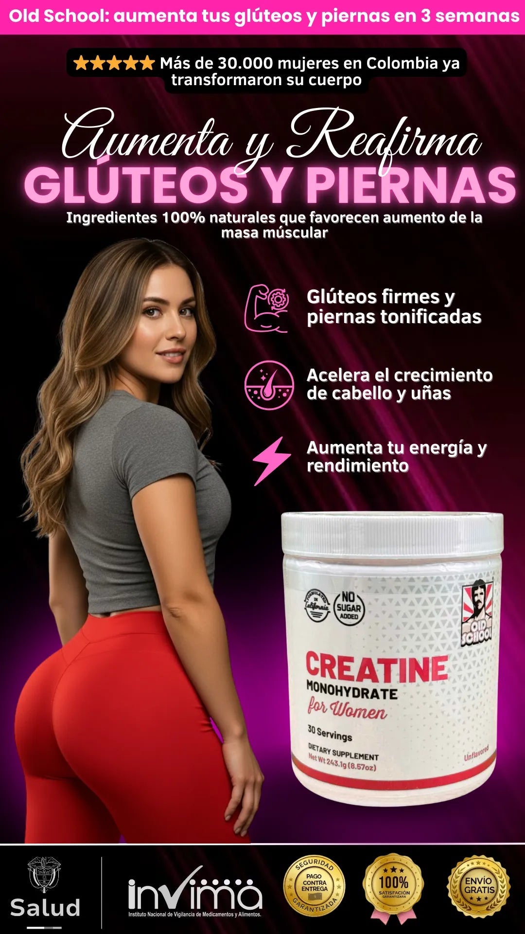 Creatina Monohidratada Old School: Aumenta glúteos y piernas en semanas Tienda Colombia 🇨🇴